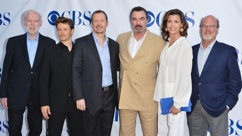 Producer Leonard Goldberg, actors Donnie Wahlberg, Tom Selleck, Bridget Moynahan, Will Estes, and producer Kevin Wade arrive to a screening and panel discussion of CBS's "Blue Bloods." (Photo by Alberto E. Rodriguez/Getty Images)