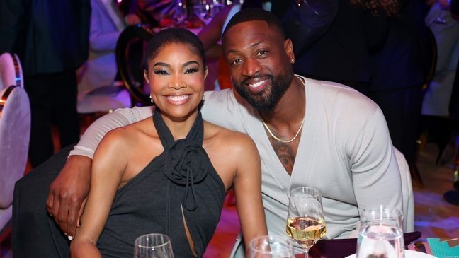LOS ANGELES, CALIFORNIA - MARCH 14: (L-R) Gabrielle Union and Dwyane Wade attend the NAACP Image Awards Dinner at Hollywood Palladium on March 14, 2024 in Los Angeles, California. (Photo by Leon Bennett/Getty Images For NAACP)